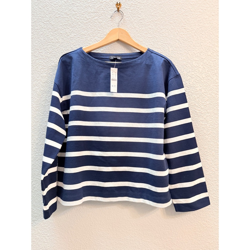 NWT J.Crew Sz S Mariner Stripe Jersey Top Navy and Ivory $98